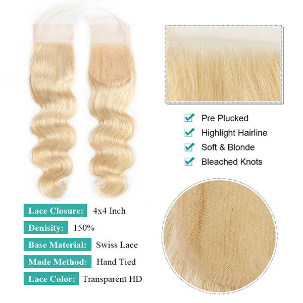 Ginger Blonde Body Wave Hair Bundles with 4x4 Closure Ombre Human Hair Weave junoda