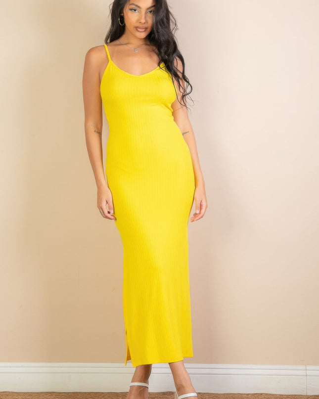 Ribbed Side Slit Long Cami Dress See size chart under “more details”
