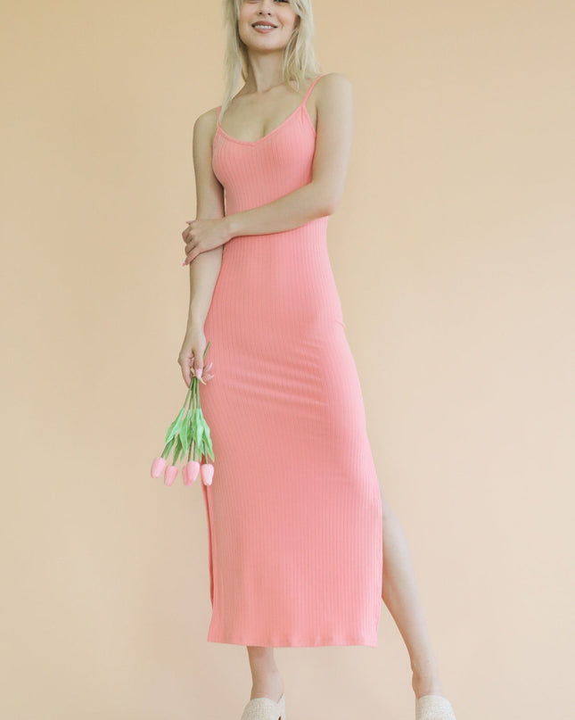 Ribbed Side Slit Long Cami Dress See size chart under “more details”