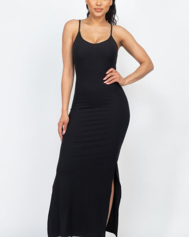 Ribbed Side Slit Long Cami Dress See size chart under “more details”