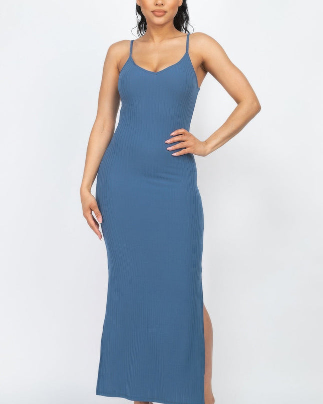 Ribbed Side Slit Long Cami Dress See size chart under “more details”