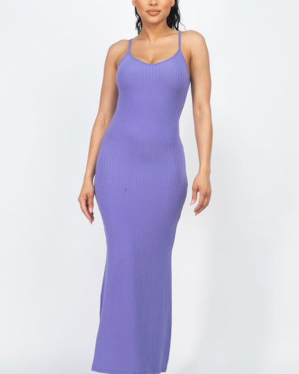 Ribbed Side Slit Long Cami Dress See size chart under “more details”