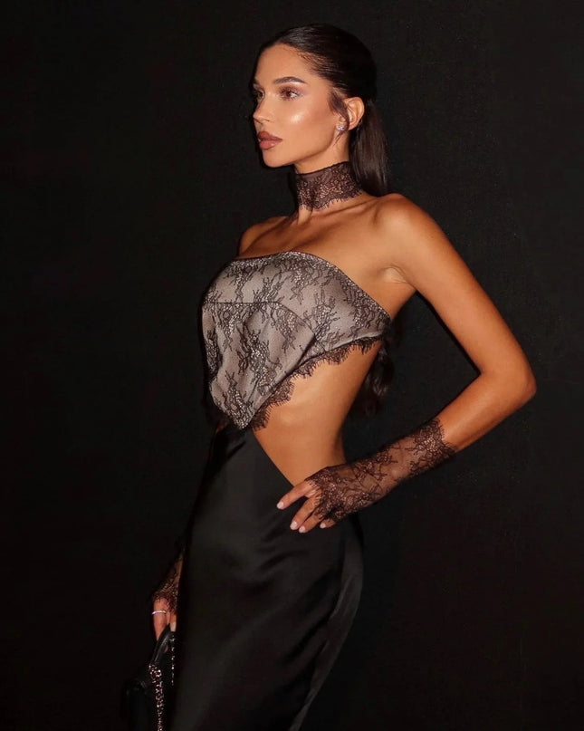 Watch Me Maxi Dress With Lace Choker And Statement Gloves