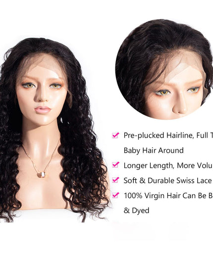 Junoda Water Wave 13x6 Lace Front Human Hair Wigs Brazilian Natural Black Color Lace Frontal Wig cs1 junoda