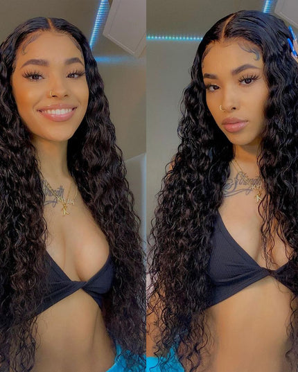 Junoda Water Wave 13x6 Lace Front Human Hair Wigs Brazilian Natural Black Color Lace Frontal Wig cs1 junoda