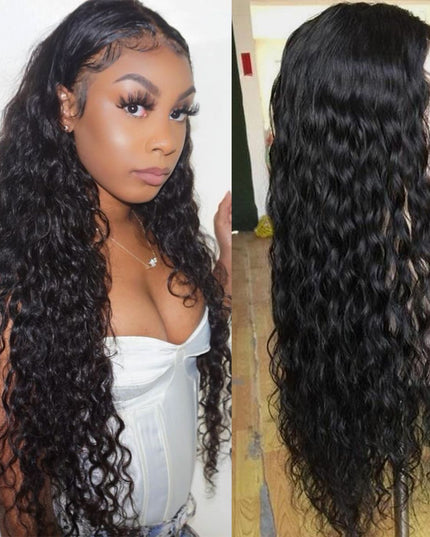 Junoda Water Wave 13x6 Lace Front Human Hair Wigs Brazilian Natural Black Color Lace Frontal Wig cs1 junoda