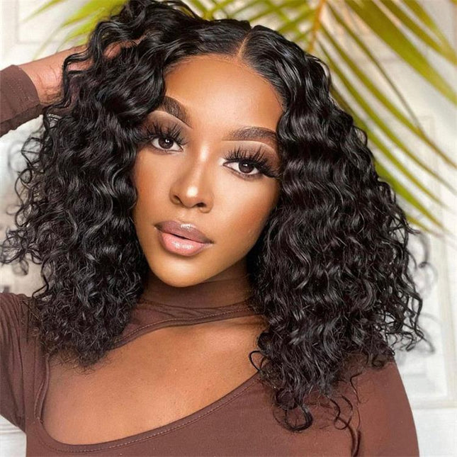Invisi Drawstring Wig Water Wave Short Bob V Part Wig Shake and Go Glueless Human Hair Wigs for Sale junoda