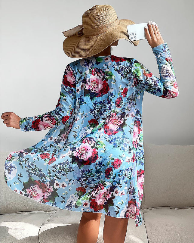 Women's Floral Print Three-Piece Set Swimsuit with Long-Sleeve Hoodie | ZAKAPOP