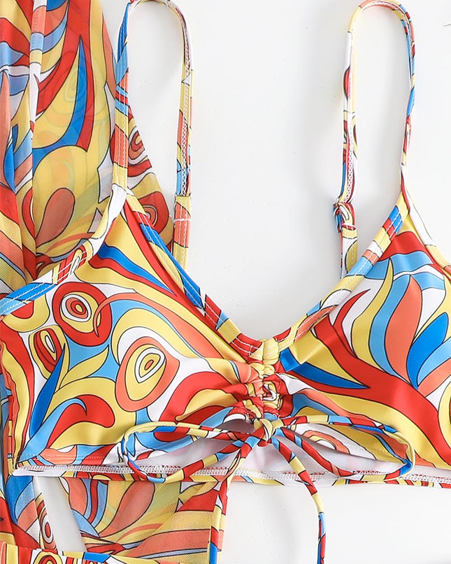 Women's Geometric Print Three-Piece Set Swimsuit with Long-Sleeve Hoodie | ZAKAPOP