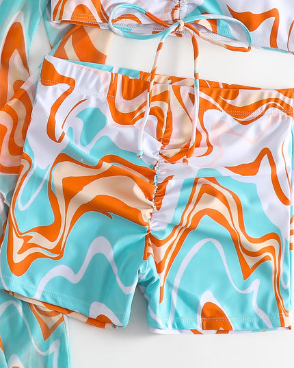 Women's Geometric Print Three-Piece Set Swimsuit with Long-Sleeve Hoodie | ZAKAPOP