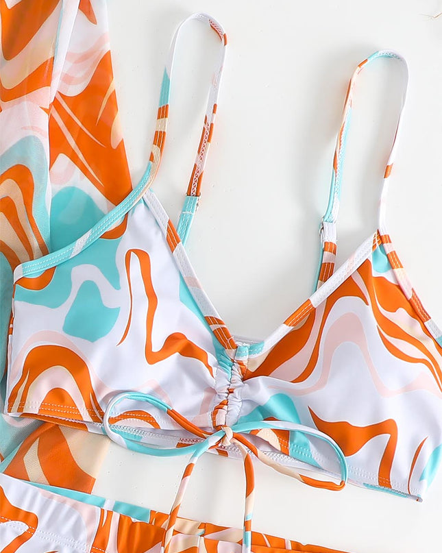 Women's Geometric Print Three-Piece Set Swimsuit with Long-Sleeve Hoodie | ZAKAPOP
