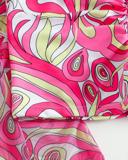Women's Geometric Print Three-Piece Set Swimsuit with Long-Sleeve Hoodie | ZAKAPOP