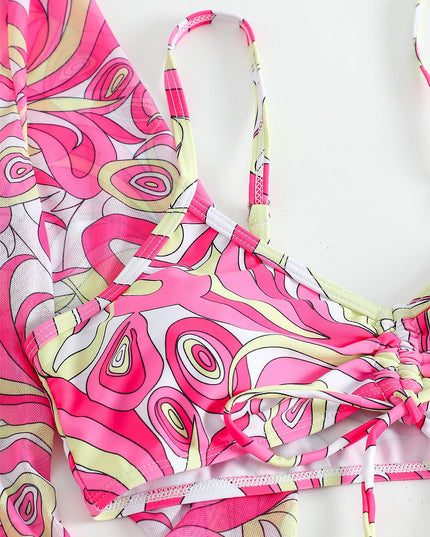 Women's Geometric Print Three-Piece Set Swimsuit with Long-Sleeve Hoodie | ZAKAPOP