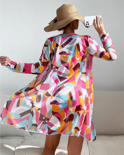 Women's Geometric Print Three-Piece Set Swimsuit with Long-Sleeve Hoodie | ZAKAPOP