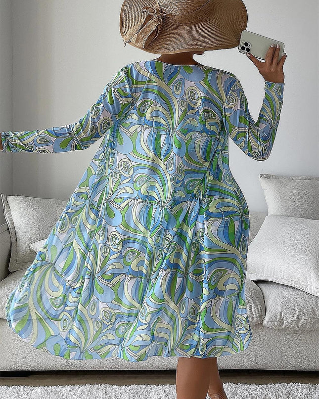 Women's Geometric Print Three-Piece Set Swimsuit with Long-Sleeve Hoodie | ZAKAPOP