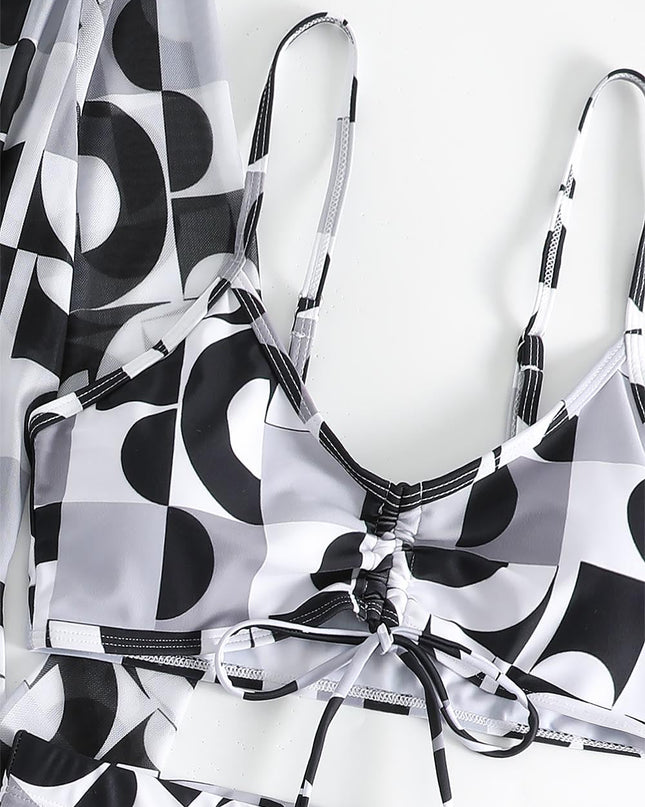 Women's Geometric Print Three-Piece Set Swimsuit with Long-Sleeve Hoodie | ZAKAPOP