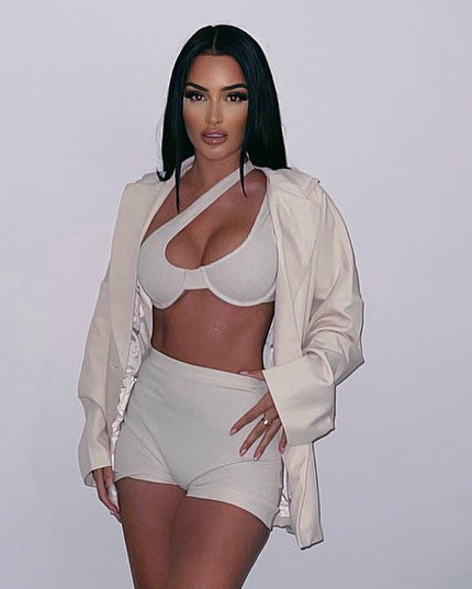 Irregular Shoulder Sexy Wrap Chest High Waist Tight Shorts Suit Women