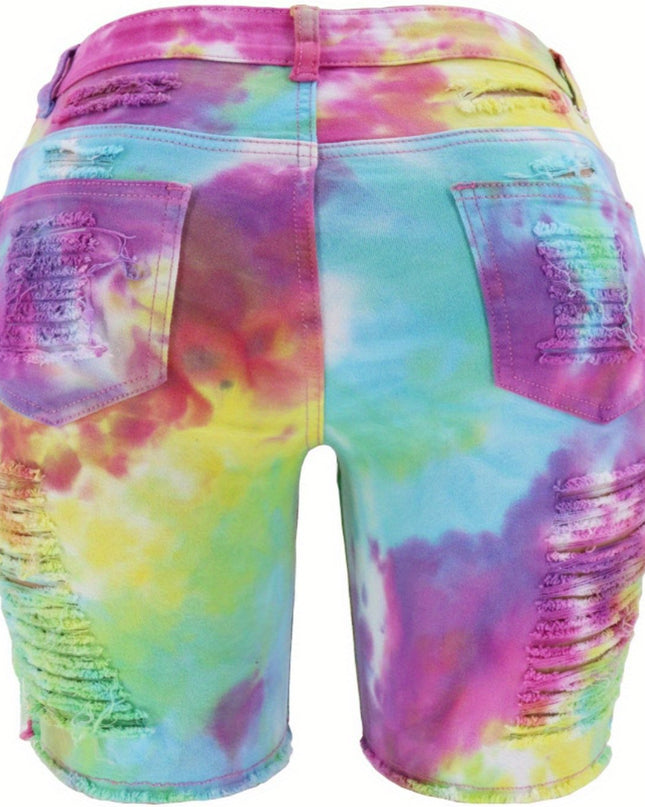 TieDye Denim Shorts Edgy Summer High Waist