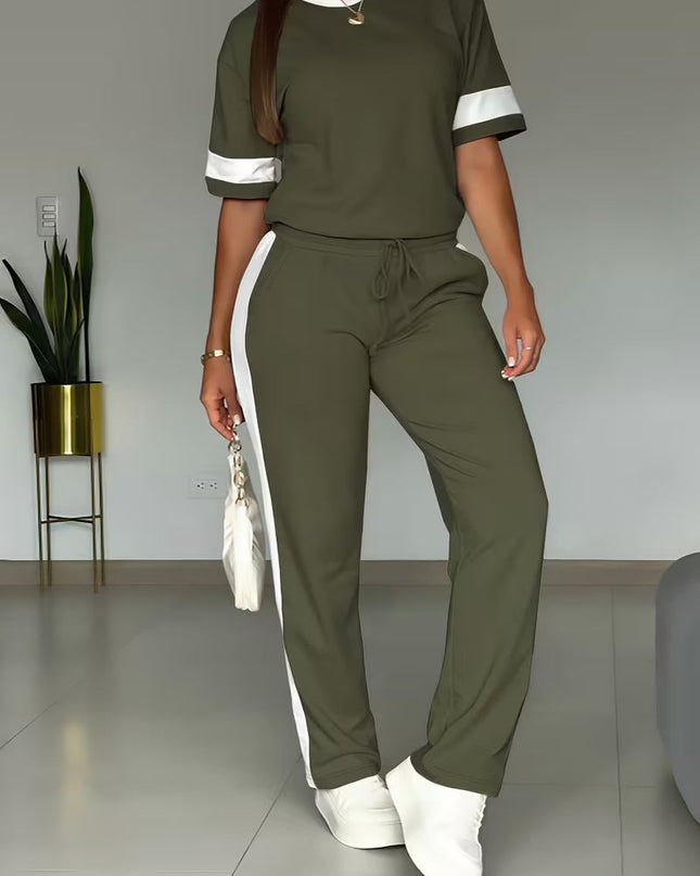 Women's Color-Block Contrast 2-Piece Outfit – Top & Pants Set FitiqueFit