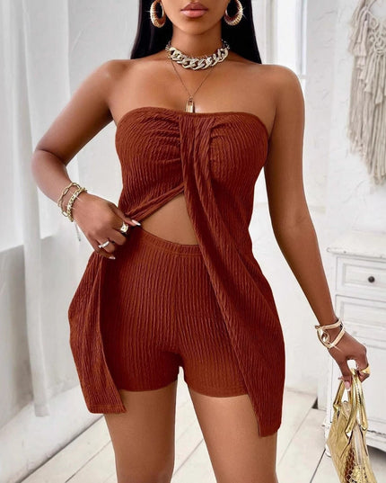 Women's Strapless Bandeau Top Shorts Suit