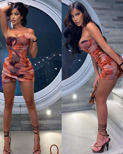 Women's Underwire Wrap Chest Cutout Pleated Cross-Wrapped Hip Dress