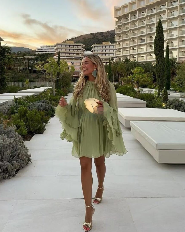 Women's Gentle Chiffon Laminated Ruffled Dress