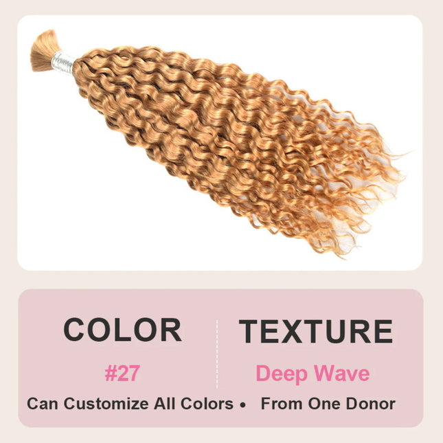 Junoda Hair #27 Honey Blonde Deep Wave Bulk Human Hair For Braiding junoda