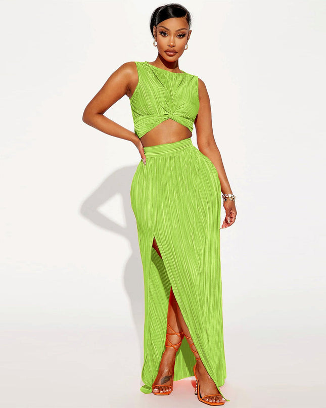European And American Women's Clothing Slit Dress Two-piece Set