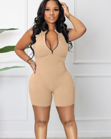 Women's Casual Sleeveless Candy Multi-color Zipper Jumpsuit