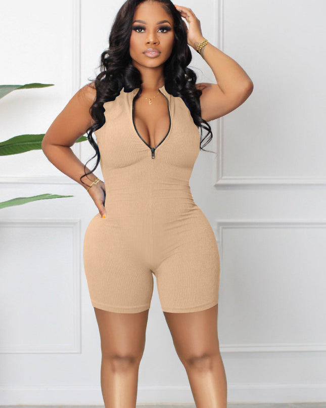 Women's Casual Sleeveless Candy Multi-color Zipper Jumpsuit