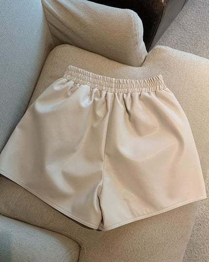 Pu Leather Shorts Women High Waist Loose Split Casual Pants