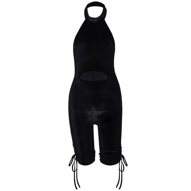Halter Letters Hot Rhinestone Pleated Bodysuit