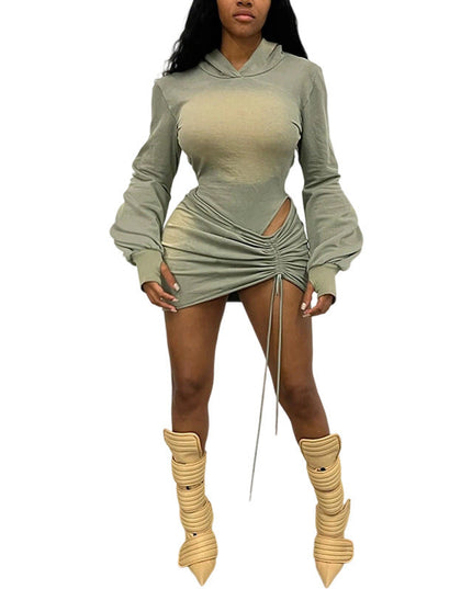 Women's Sexy Backless Hooded Jumpsuit Drawstring Bag Hip Skirt