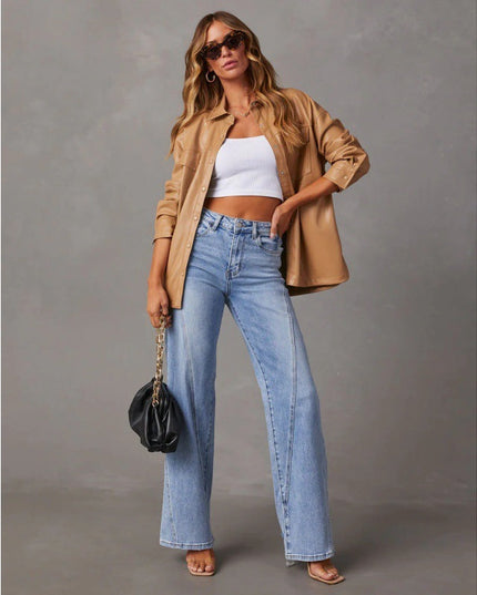 Casual Patchwork Women's Wide Leg Jeans