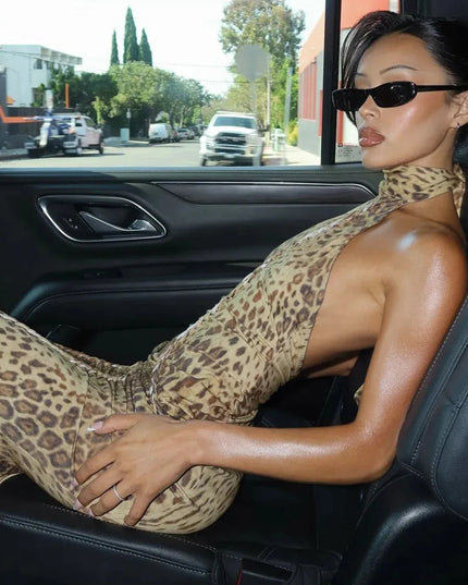 Bengal Beauty Leopard Print Backless Maxi Dress