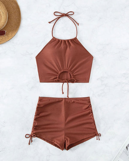 Summer Halter Neck Bikini Suit Fashion Drawstring Design Ins Style Swimsuit For Womens Clothing