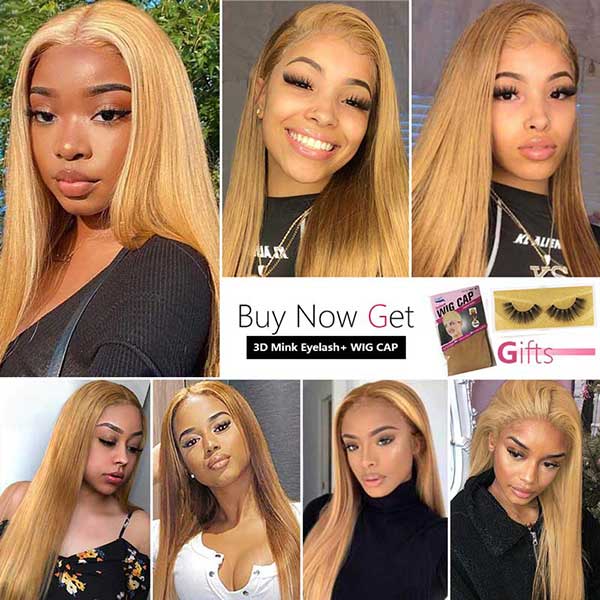 Queenleoraisback Recommend Junoda 27 Color Straight Human Hair Wigs Caramel Blonde Transparent Lace Front Wig junoda