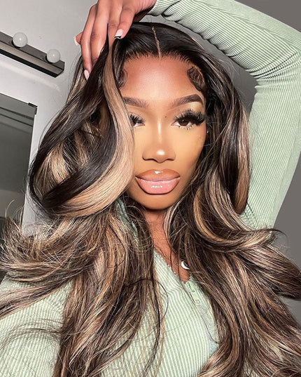 Piano Colored Body Wave Wig Highlights Black Wig With Honey Blonde Lace Wigs junoda