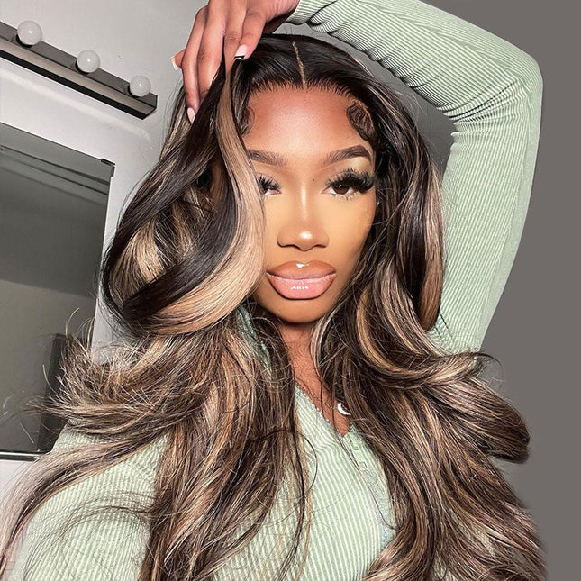 Piano Colored Body Wave Wig Highlights Black Wig With Honey Blonde Lace Wigs junoda