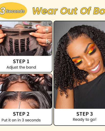 Junoda Kinky Curly 4C Edges Wear & Go Bob Wig Pre Cut Lace Side Part Glueless Wig junoda