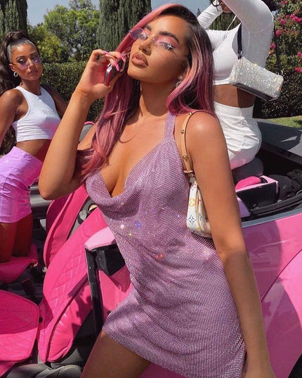 Body Talk Diamond Mesh Pink Mini Dress