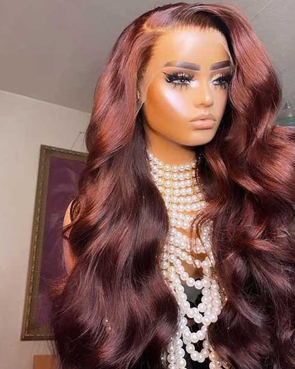 Junoda Reddish Brown Auburn Color Body Wave HD Lace Wig Human Hair Lace Front Wig junoda