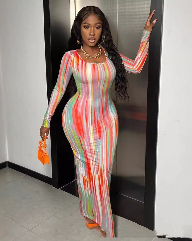 Printing Temperament Commute Long Sleeve Dress Foreign Trade