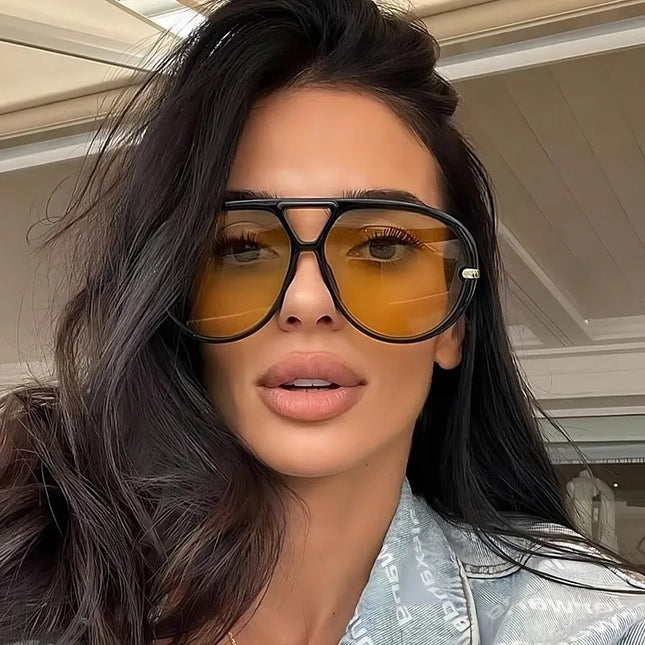Aviator Fashion Sunglasses with Yellow Tinted Lenses