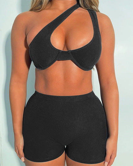 Irregular Shoulder Sexy Wrap Chest High Waist Tight Shorts Suit Women