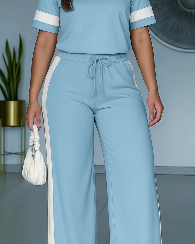 Women's Color-Block Contrast 2-Piece Outfit – Top & Pants Set FitiqueFit