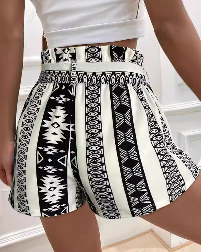 Belt Printed Casual Shorts For Commuter Women