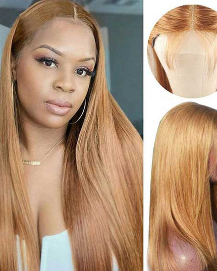 Queenleoraisback Recommend Junoda 27 Color Straight Human Hair Wigs Caramel Blonde Transparent Lace Front Wig junoda