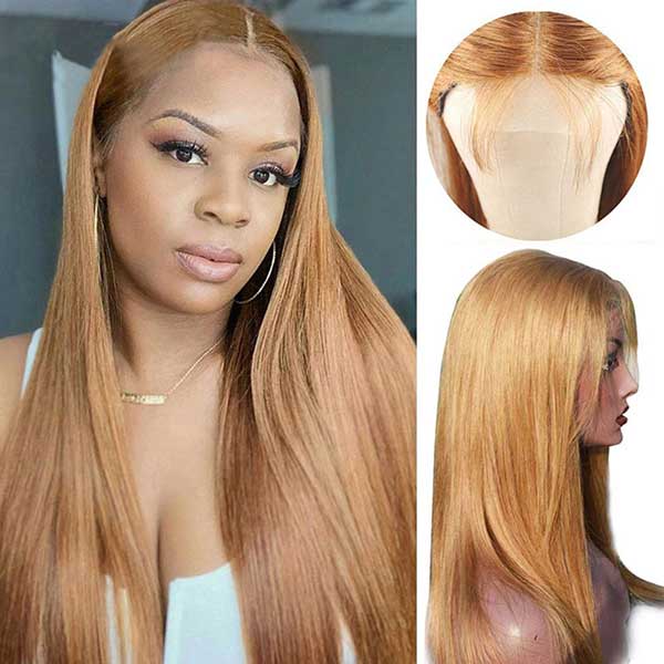 Queenleoraisback Recommend Junoda 27 Color Straight Human Hair Wigs Caramel Blonde Transparent Lace Front Wig junoda