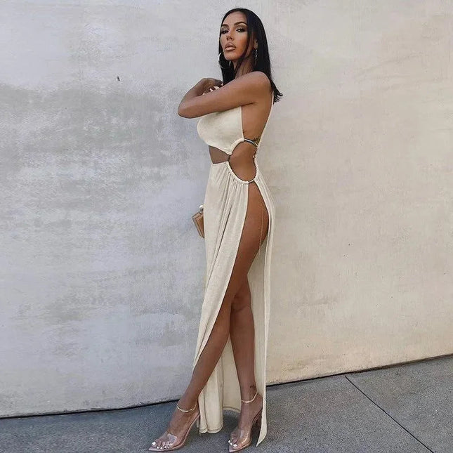 Castaway Asymmetric Cut Out High Split Maxi Dress